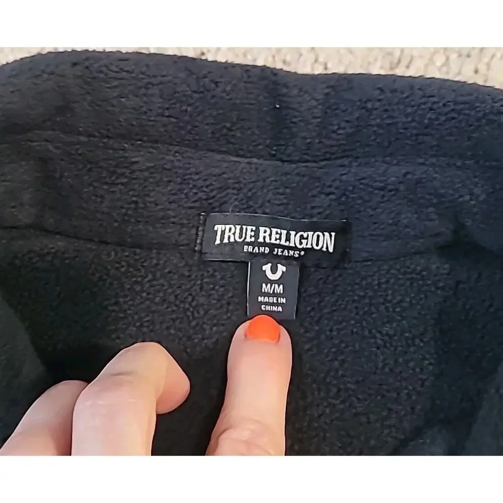True Religion Lurex Woven Shacket Shirt Jacket Black Polar Fleece Men’s M